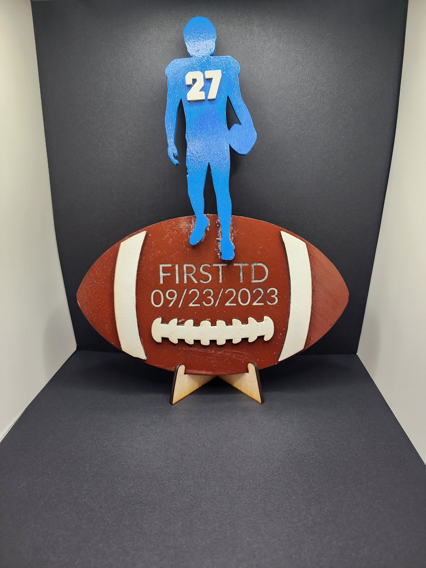 Personalized Wooden Football Stand - Perfect Gift for Sports Fans